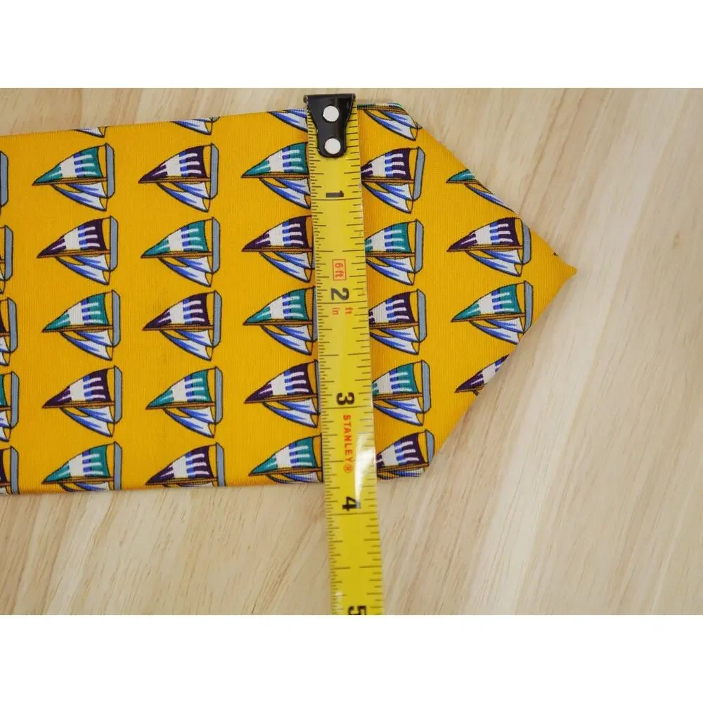 Brooks Brothers Makers Sailboat Sailing Nautical Silk Tie Made in USA Yellow
